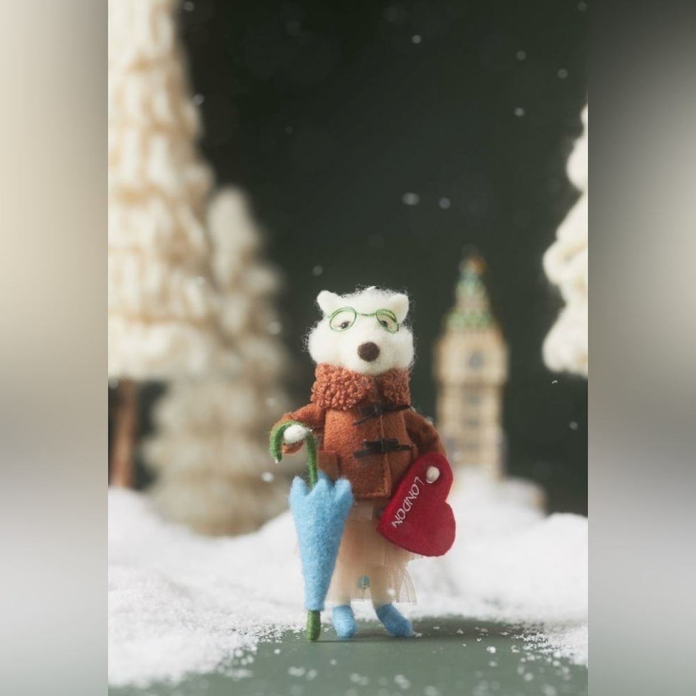 Anthropologie Handmade Felt Travel Fox Ornament, London, NWT